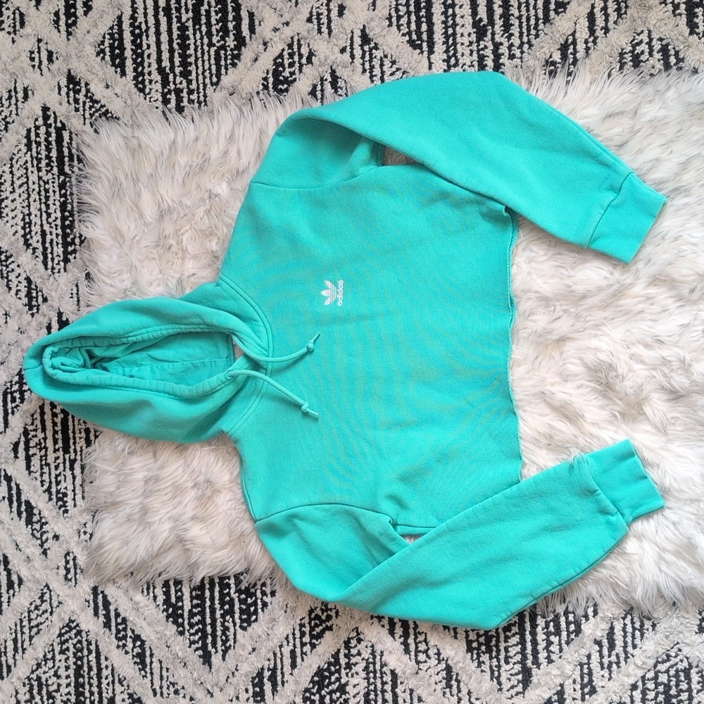Cropped Aqua Adidas Sweatshirt Hoodie Unisex XS